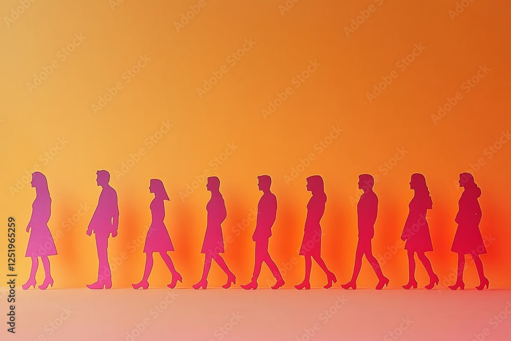 Gradient People Silhouettes Walking Forward Together Gradient People Silhouettes Walking Forward Together