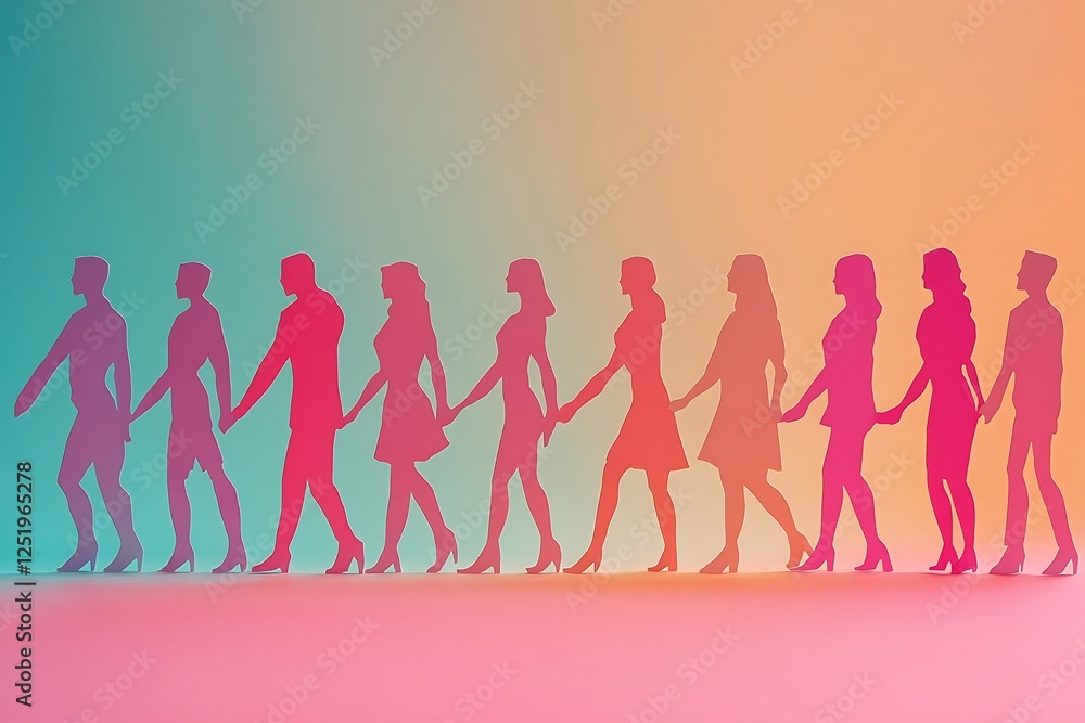 Gradient Silhouettes Group Holding Hands Forward Progress Gradient Silhouettes Group Holding Hands Forward Progress