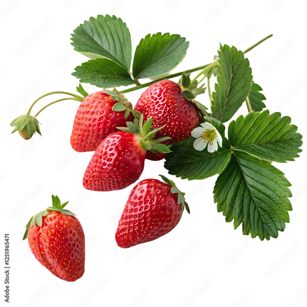 Fresh Ripe Strawberries with Leaves - High-Quality Image Fresh Ripe Strawberries with Leaves - High-Quality Image