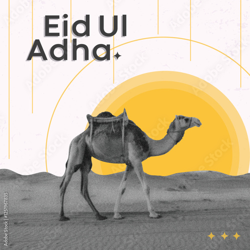 halftoontrendy collage design eid al adha mubarak a camel walking   . creative collage design trending 