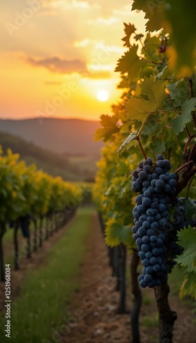 Obraz na płótnie wine vineyard grapes sunset aly tuscany grape vinery fruit vine wine grape agriculture bunch ripe food green leaf nature red harvest autumn blue winery plant grapevine flocked purple fresh tree w salonie