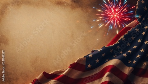 Vintage American flag with fireworks for Independence Day celebration