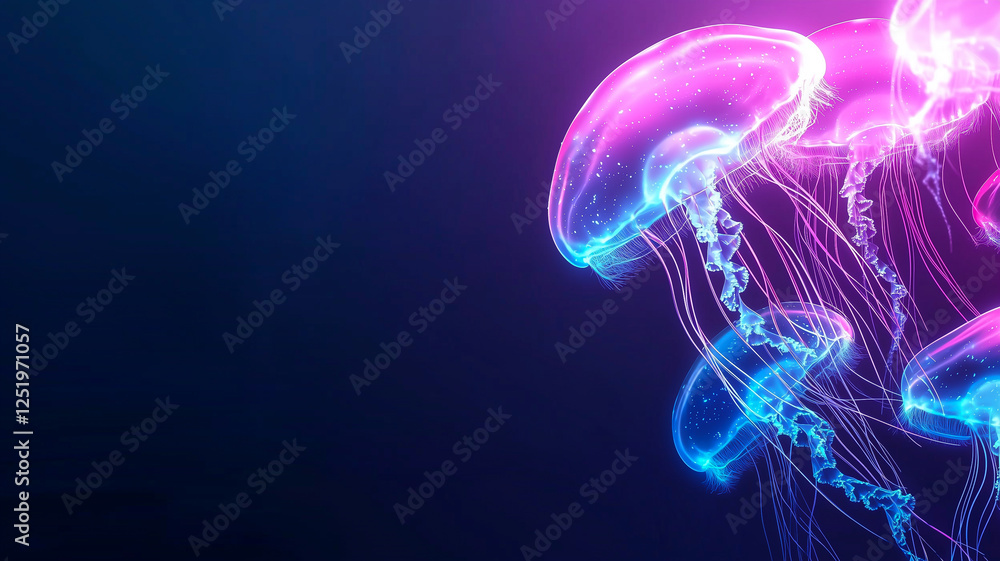 Bioluminescent Jellyfish Illuminate the Deep Ocean With Vibrant Hues of Blue and Purple in Mesmerizing Display