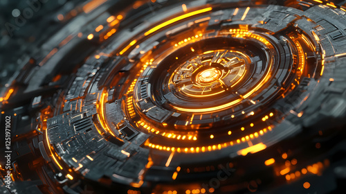 Wallpaper Mural Digital clockwork a futuristic timepiece composed of interlocking circles and glowing lines, embracing the concept of time in a technological realm. Clockwork Realms. Illustration Torontodigital.ca