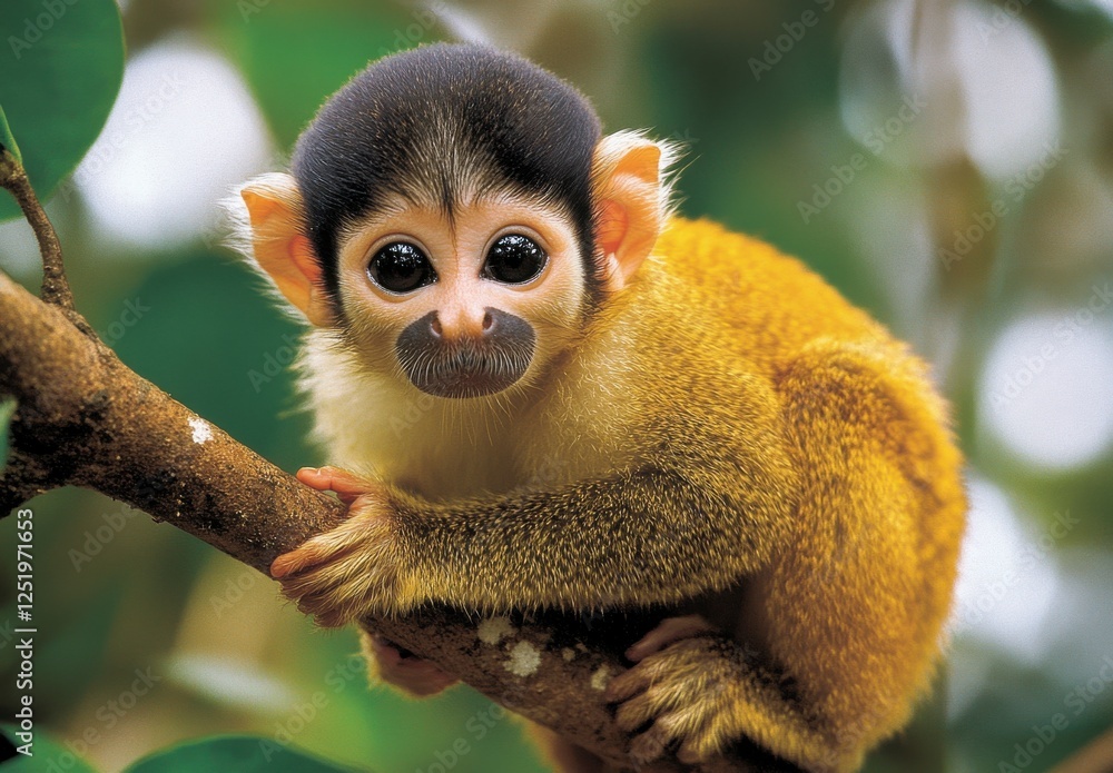 Obraz premium Baby Squirrel Monkey On Tree Branch
