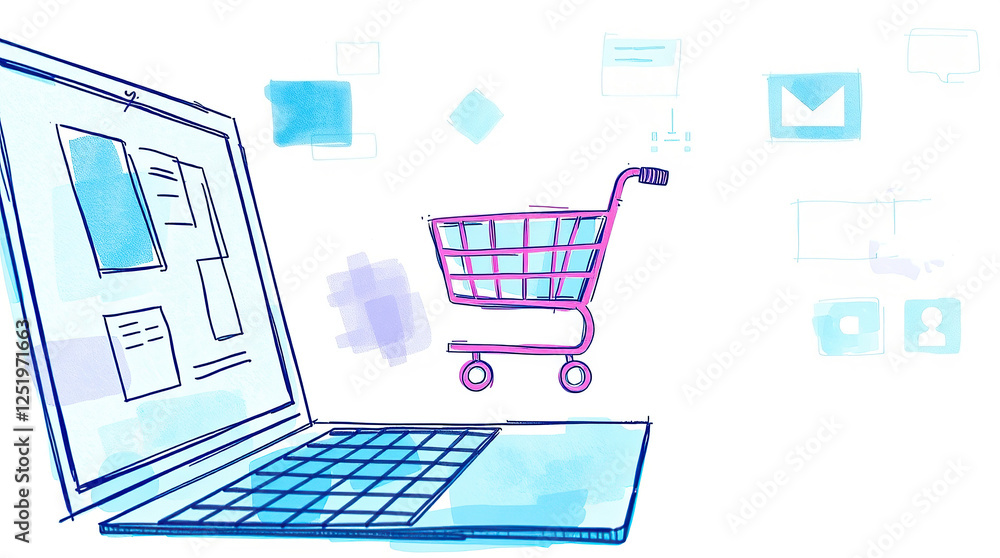 Virtual Shopping Cart on Laptop Screen for Online Retail Concepts Virtual Shopping Cart on Laptop Screen for Online Retail Concepts