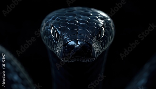 Close-Up Image Of Aggressive Blue Viper Snake Ready To Strike, Blue Insularis Snake Head Shot On Black Background. photo