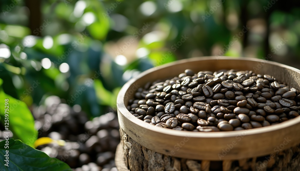 Obraz premium Harmonious And Organic: Morning Coffee Delight At Cafe Focusing On Nature'S Bounty For A Rich And Aromatic Drink