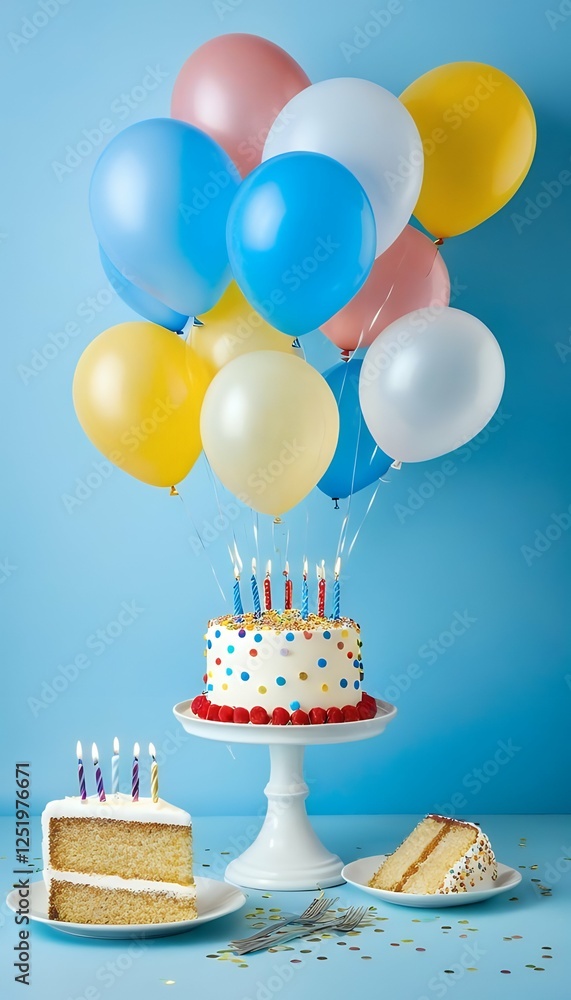 birthday confetti blue cake light party balloons background birthday balloon party balloon celebration decoration confetti gift illustration fun colourful happy ribbon colours invitation cake blue