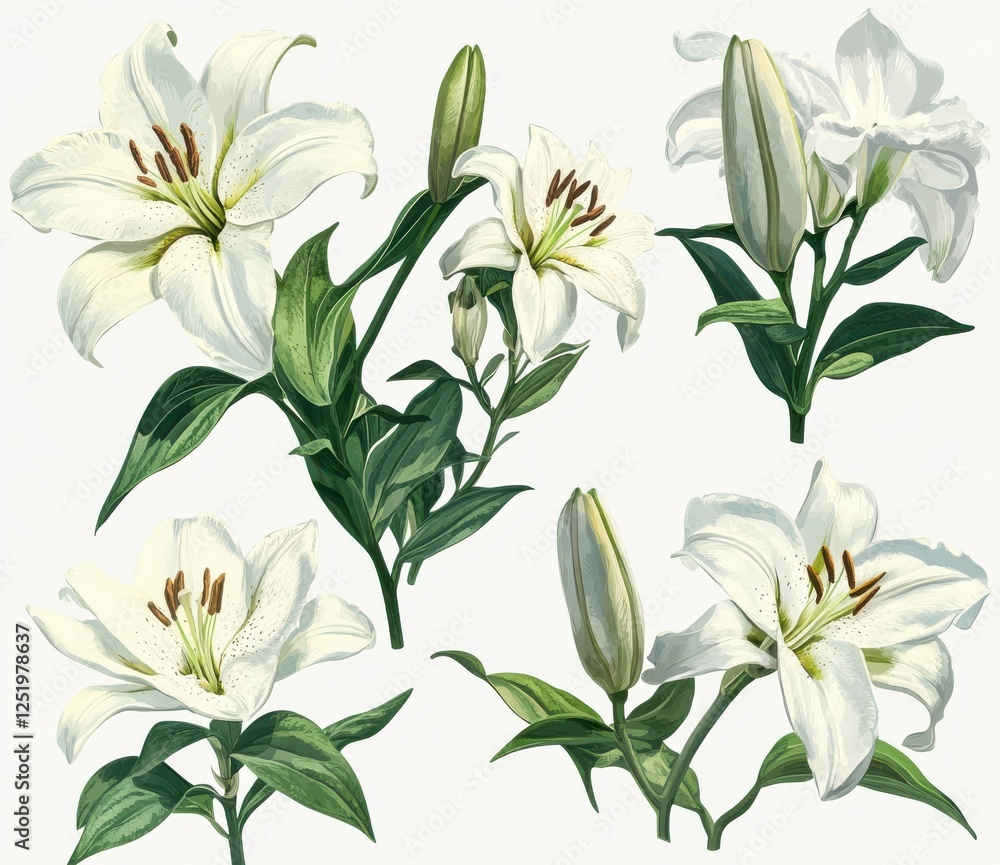 Group Of White Lilies Illustration Group Of White Lilies Illustration