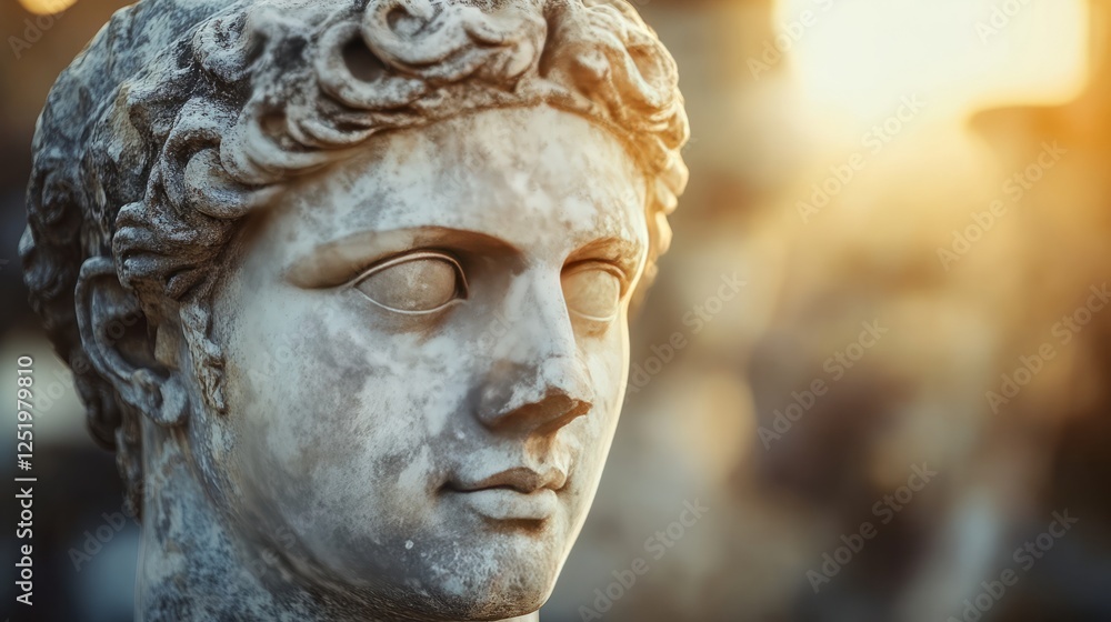 The head of an ancient Greek statue with weathered features, positioned against a clean, minimalistic background, showcasing its historical elegance. The head of an ancient Greek statue with weathered features, positioned against a clean, minimalistic background, showcasing its historical elegance.