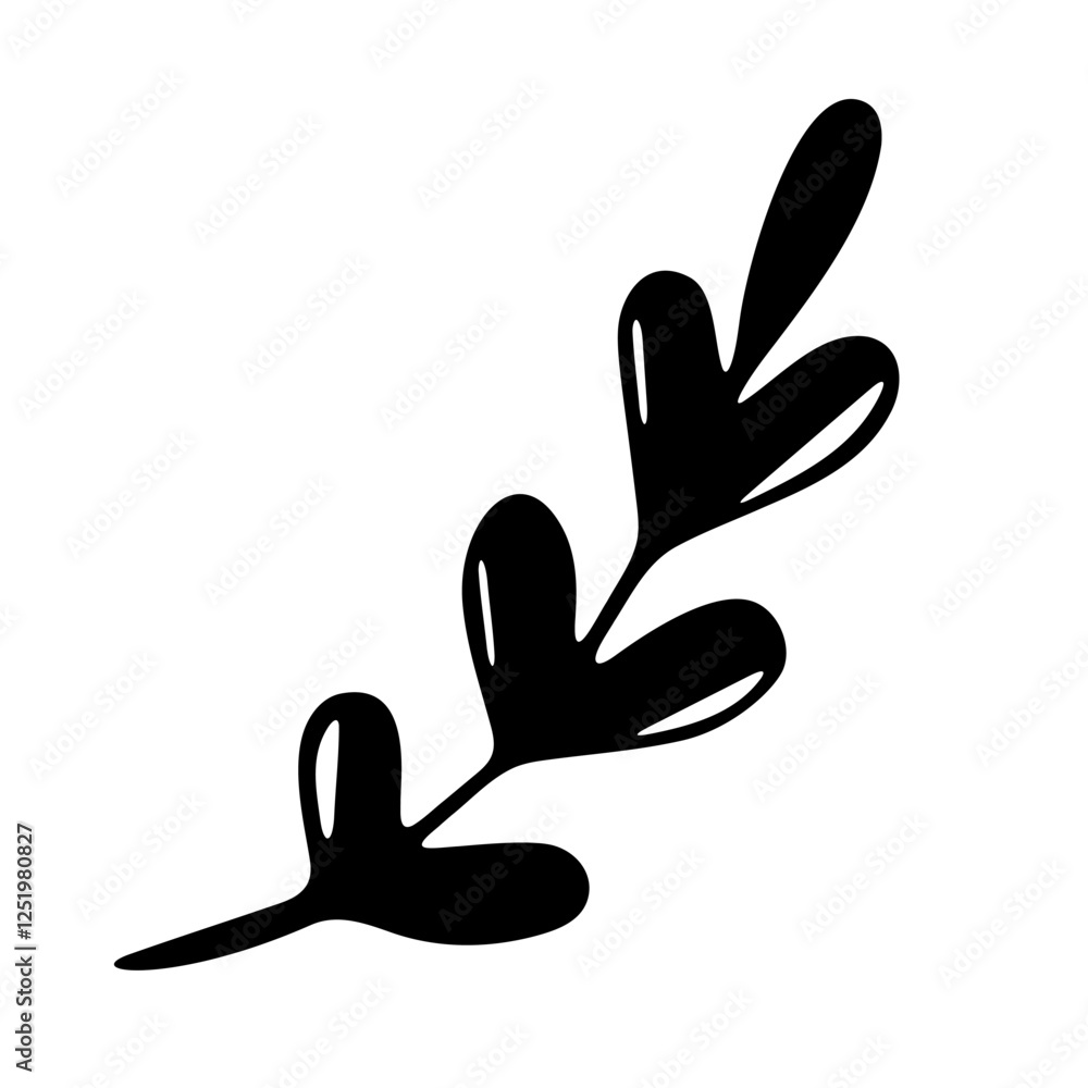 Obraz premium Hand drawn black and white botanical silhouette with organic, flowing shapes isolated on transparent. Perfect for nature-inspired designs, prints, and backgrounds.
