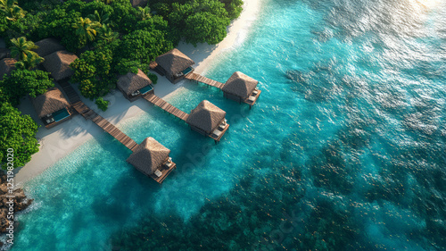 Fototapeta Naklejka Na Ścianę i Meble -  Breathtaking aerial view of a Maldives island with turquoise waters