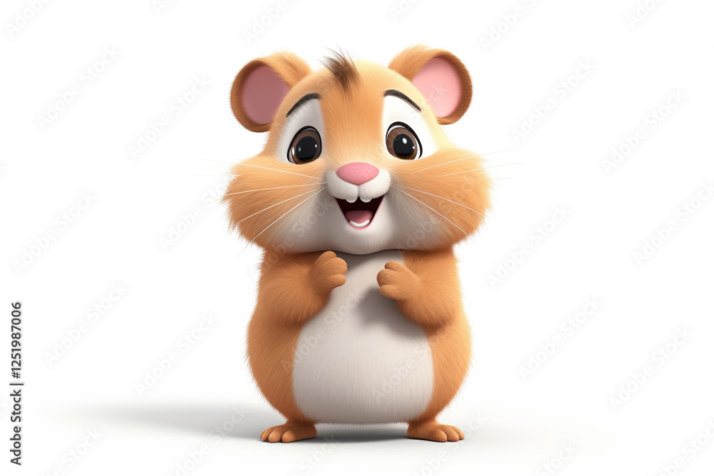 Baby mouse on white background. Cute fluffy mascot Hamster and happy expression close-up illustration for sticker, children's or pet products, advertising Baby mouse on white background. Cute fluffy mascot Hamster and happy expression close-up illustration for sticker, children's or pet products, advertising