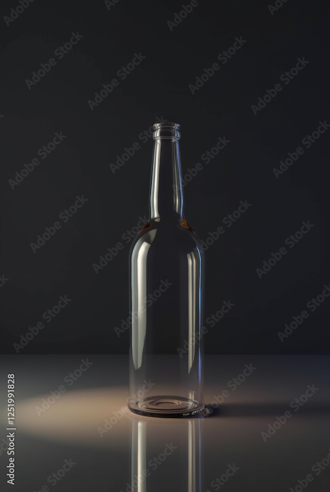 a lone bottle on a reflective surface, showcasing its contours and highlights in a dramatic lighting setup. a lone bottle on a reflective surface, showcasing its contours and highlights in a dramatic lighting setup.