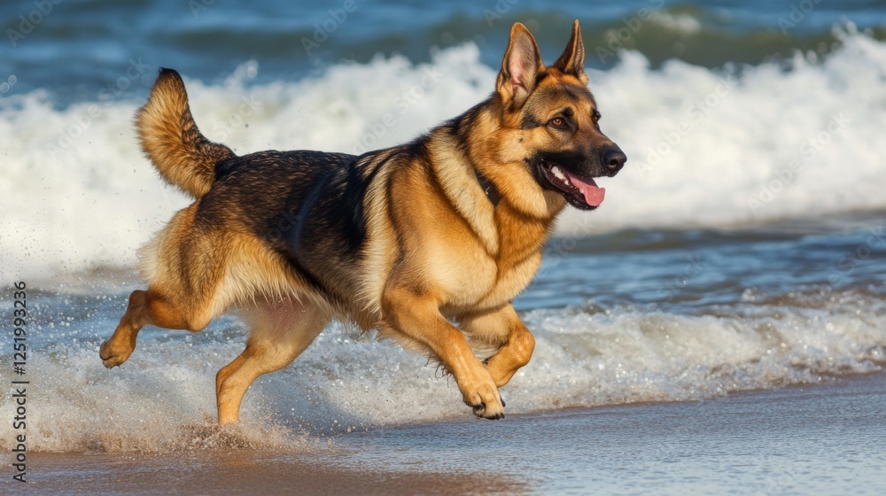 German Shepherd Running on the Beach, Majestically Captured in Action German Shepherd Running on the Beach, Majestically Captured in Action