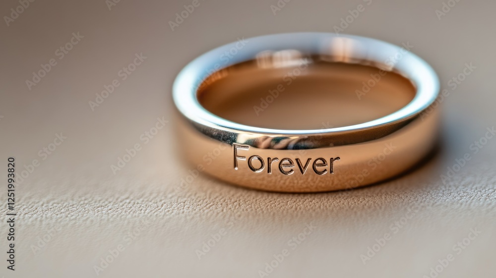 Gold wedding band inscribed with the word Gold wedding band inscribed with the word