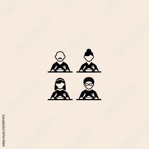 People Eating Tasting Food Pictogram set icon flat vector design.