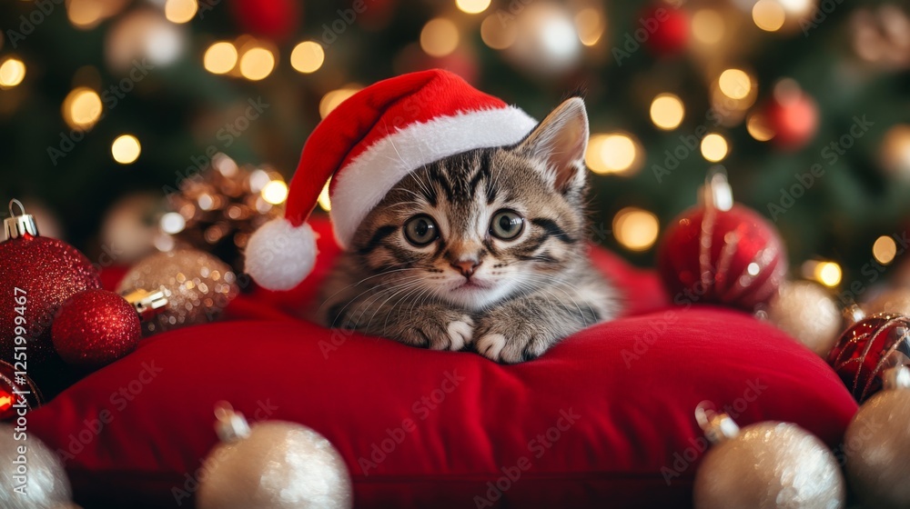A Christmas Kitten in a Santa Hat: Festive Holiday Charm A Christmas Kitten in a Santa Hat: Festive Holiday Charm