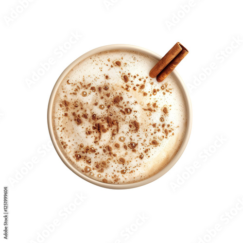 A spiced chai latte in a cup isolated against a white background.