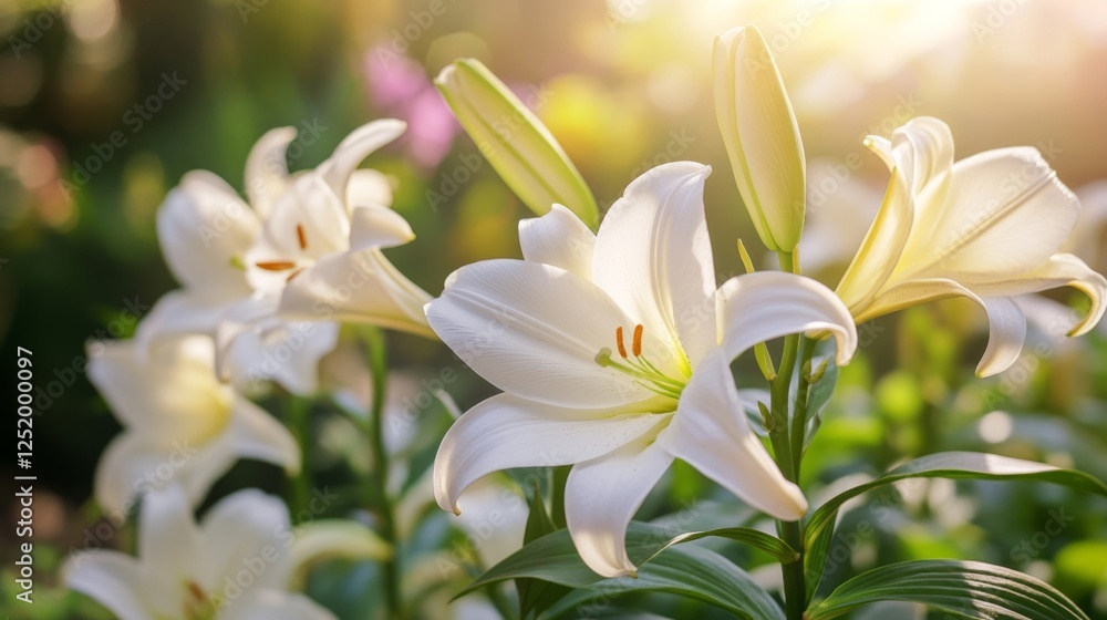 Stunning White Lilies in a Garden Setting: A Breathtaking Display of Nature's Beauty Stunning White Lilies in a Garden Setting: A Breathtaking Display of Nature's Beauty