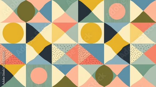 Wallpaper Mural Colorful geometric pattern featuring triangles, circles, and squares in harmonious pastel tones and vibrant colors. Torontodigital.ca