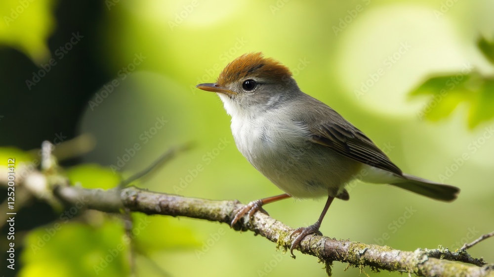 Fototapeta premium A Delicate Bird Perched on a Branch in Lush Green Forest