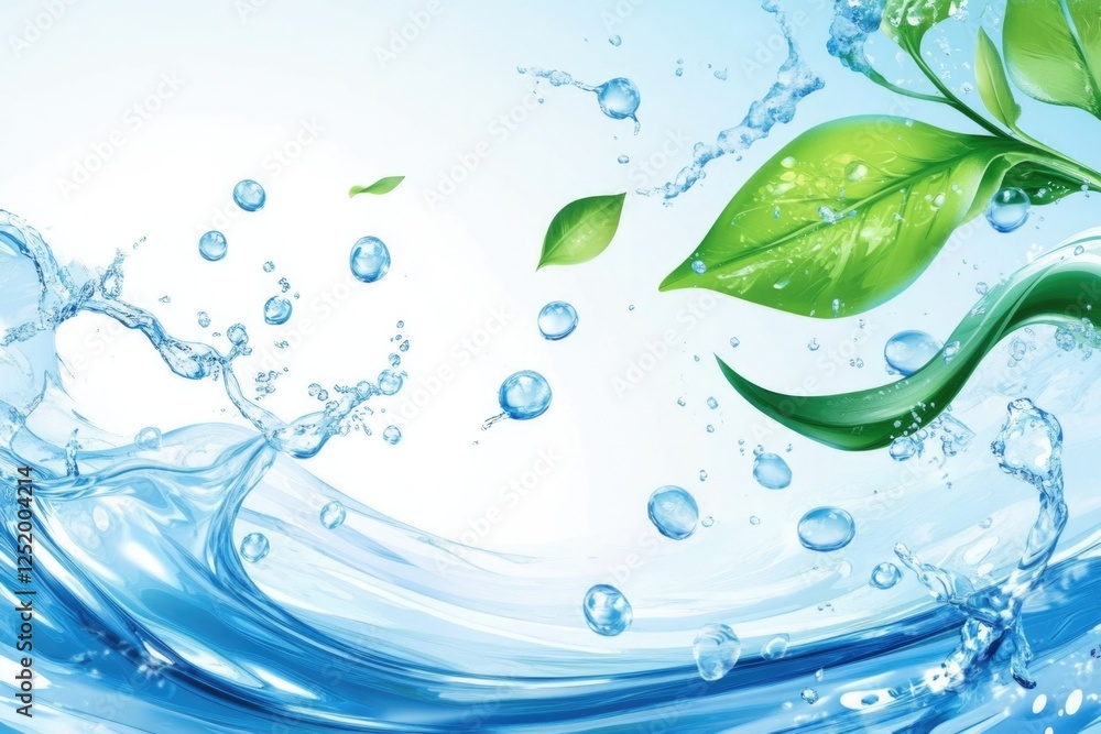 custom made wallpaper toronto digitalAn artistic composition featuring fresh green leaves with water drops creates an abstract representation of life, purity, and freshness, symbolizing growth and nature's beauty.
