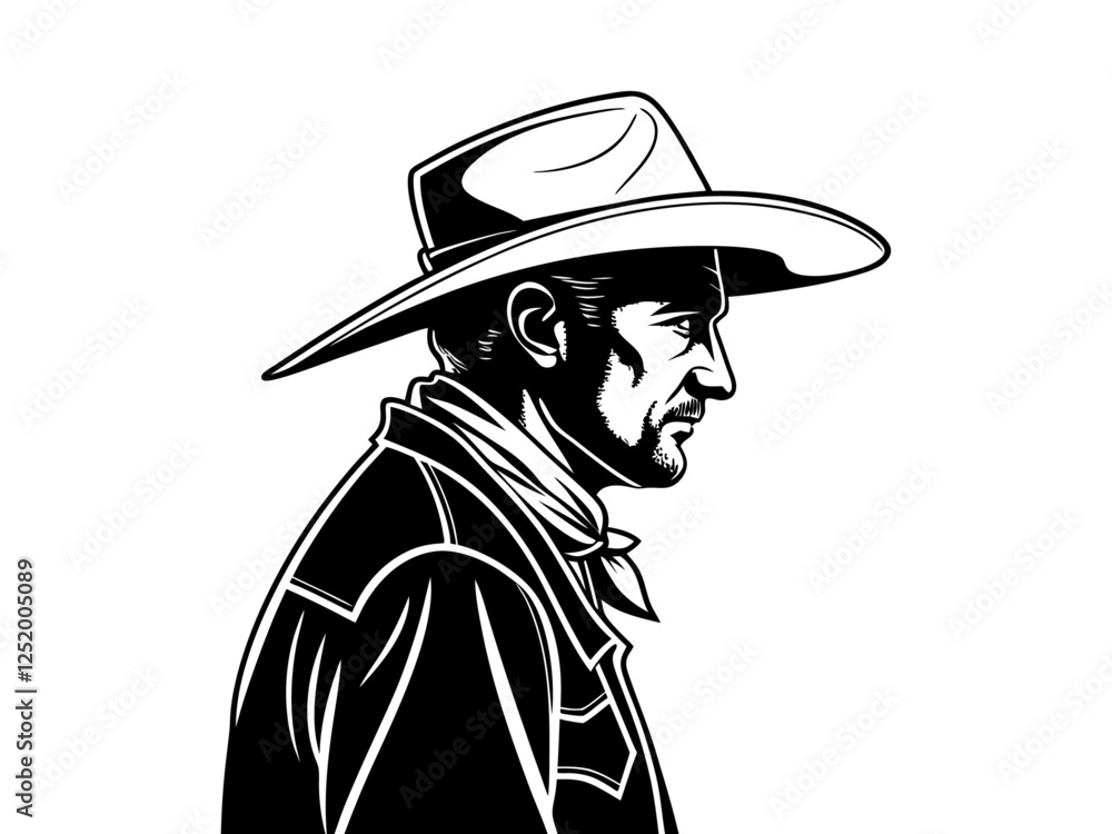 Vector silhouette of a cowboy portrait, isolated in white. Ideal for Western-themed designs, logos, and digital artwork Png Vector silhouette of a cowboy portrait, isolated in white. Ideal for Western-themed designs, logos, and digital artwork Png