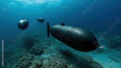 Wallpaper Mural Three advanced underwater drones navigating through a vibrant coral reef ecosystem Torontodigital.ca