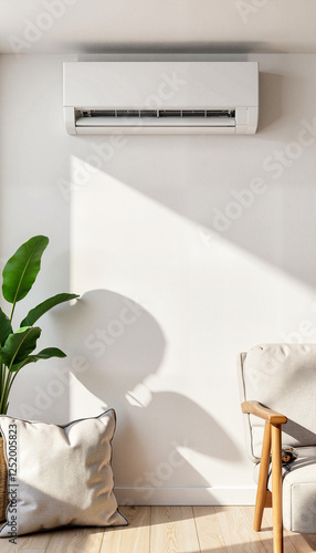 Sleek air conditioning unit in modern living room, minimalist comfort