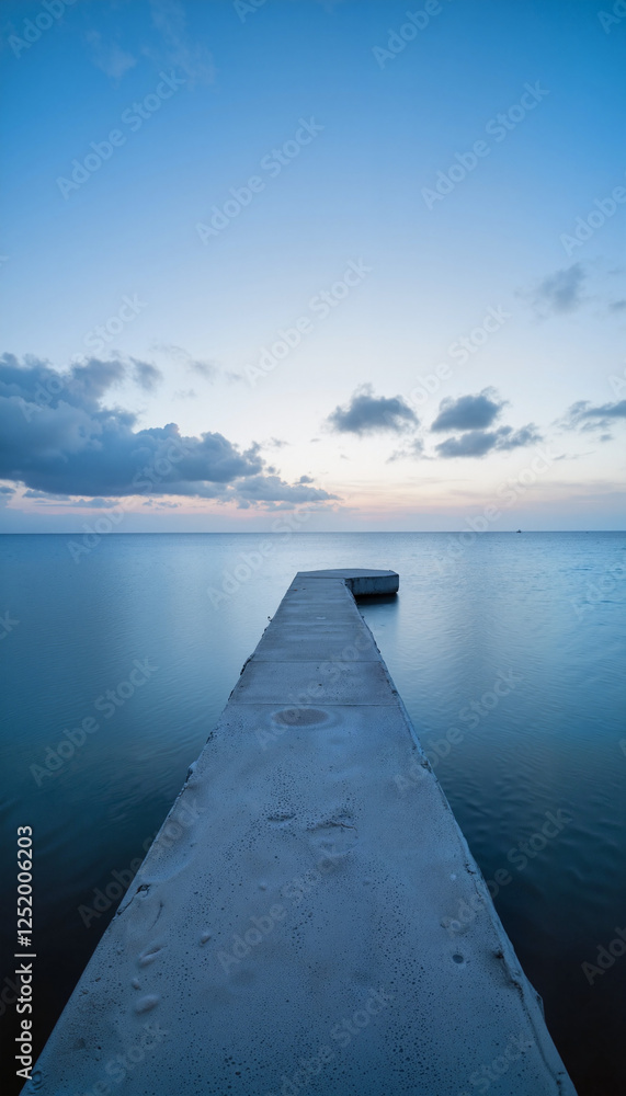 Fototapeta premium Tranquil seascape at dusk with empty path to horizon, reflective serenity