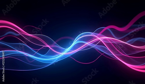 Abstract neon wavy  lines on a dark background, glowing in various vibrant blue, purple, pink colors, creating a futuristic and dynamic atmosphere