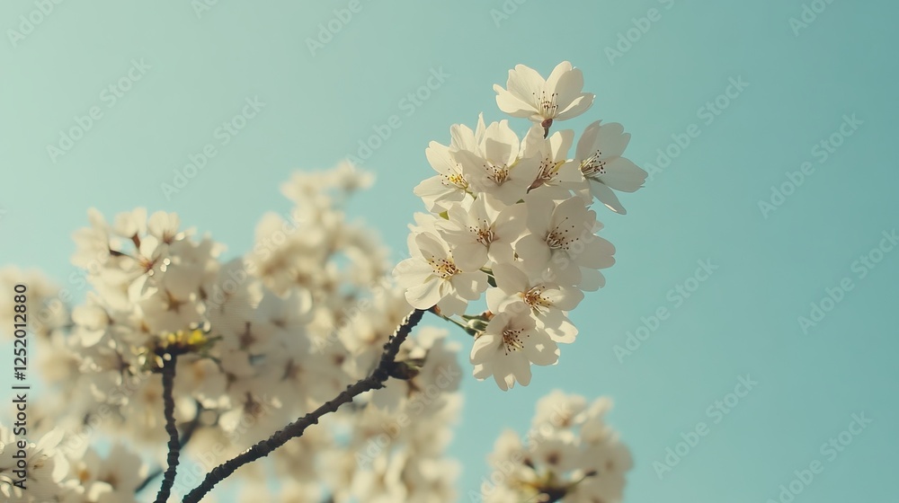 Delicate cherry blossoms in full bloom against a clear blue sky celebrating the awakening of spring. Generative AI Delicate cherry blossoms in full bloom against a clear blue sky celebrating the awakening of spring. Generative AI