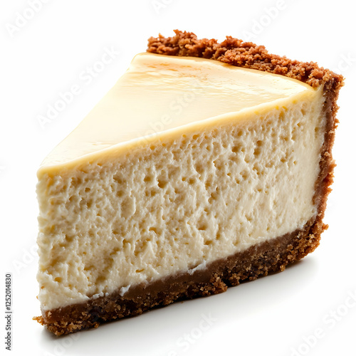 Creamy cheesecake slice, dessert, white background, food photography, recipe illustration (1) photo