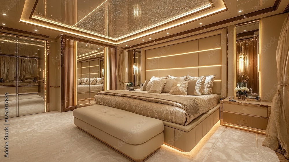 Fototapeta premium Luxurious yacht master bedroom interior design