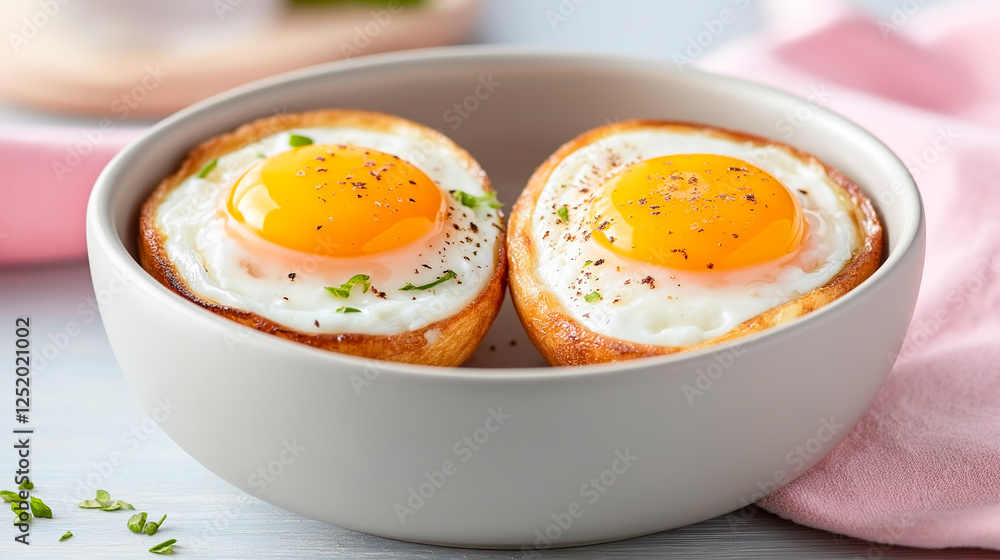Perfectly cooked fried eggs with two golden yolks on simple plate. delicious breakfast idea, bringing warmth, energy, and fresh start to day with nutritious and tasty meal.