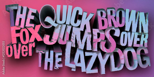 3D Typography Art: Quick Brown Fox Phrase with Vibrant Gradient Colors photo