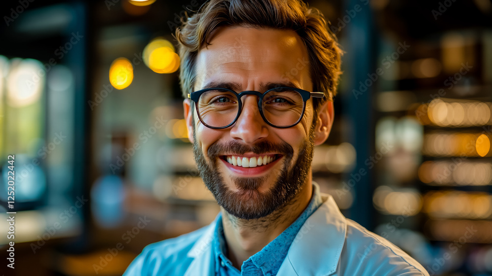 Fototapeta premium A man with glasses smiling at the camera