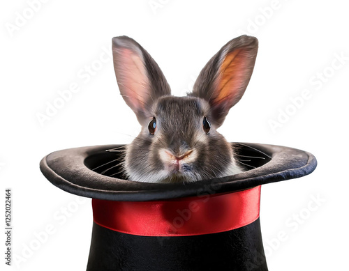 Fotografija High-resolution image of a cute rabbit popping out of a magician's hat, captured against a transparent background
