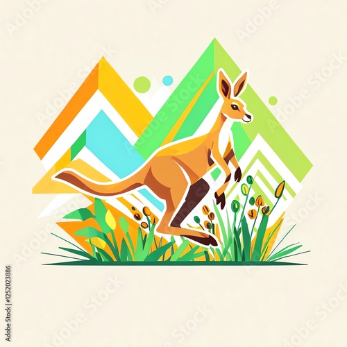 Vibrant Kangaroo in Geometric Landscape photo