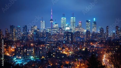 Wallpaper Mural Toronto Skyline Night View - Vibrant Cityscape at Dusk Torontodigital.ca