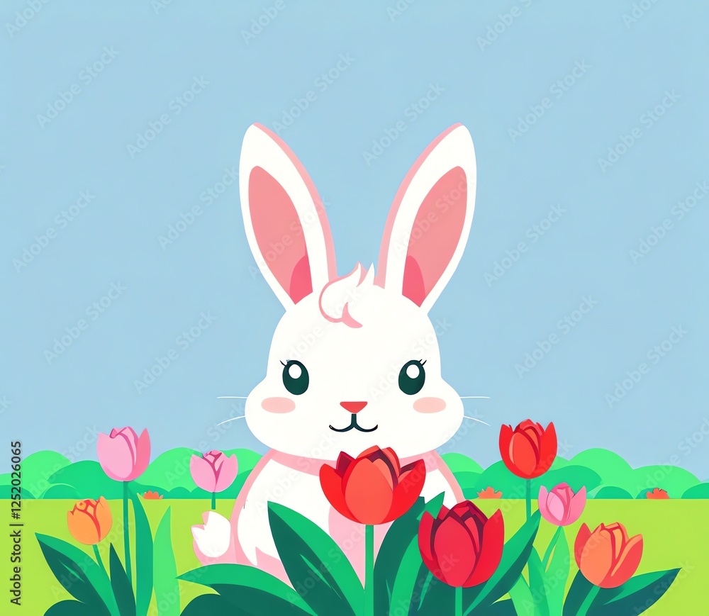 Adorable Easter Bunny Amidst Spring Tulips Adorable Easter Bunny Amidst Spring Tulips