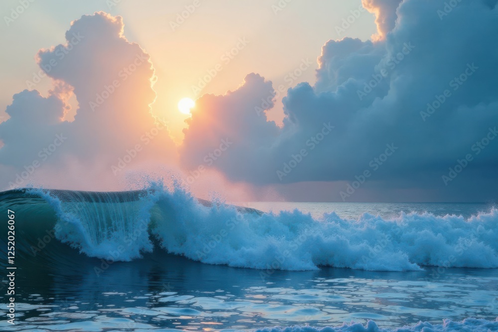 Fototapeta premium Sea spray forms a misty veil under the samana clouds, fog, atmospheric, vapor