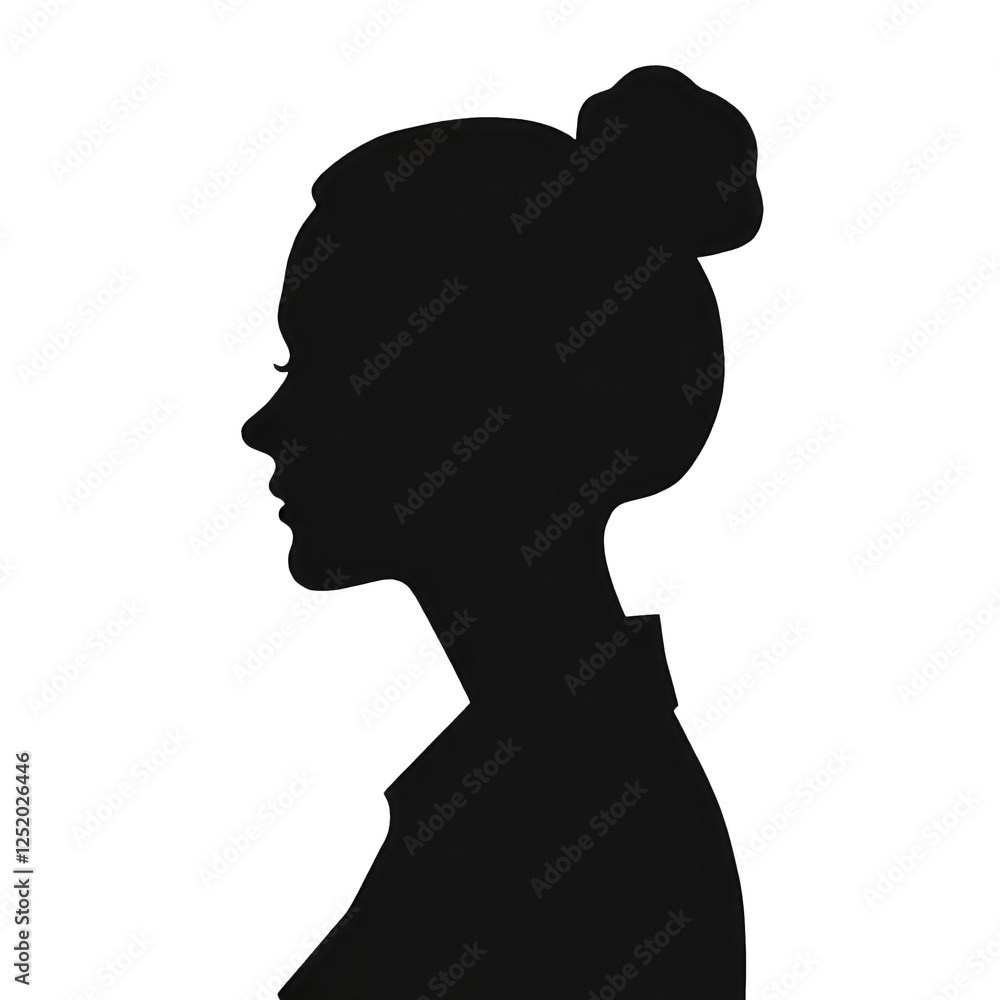 Elegant Female Silhouette Portrait with Sleek Hair Bun and Minimalist Style Elegant Female Silhouette Portrait with Sleek Hair Bun and Minimalist Style