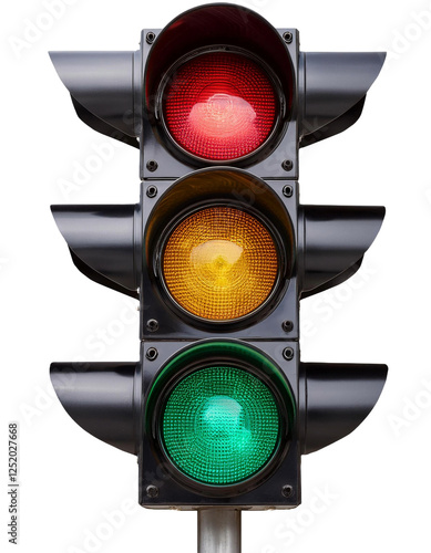 Traffic light, ready to use (transparent background) to show traffic rules. Green light ON.