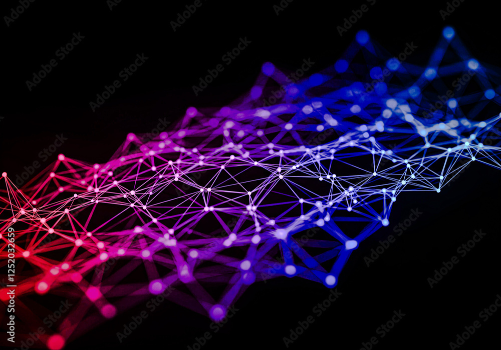 Obraz premium Futuristic Internet of Things (IoT) Cybernetic Data Flow with Neon Glowing Nodes, Interconnected Lines, and Ultra HD 8K Resolution for Digital Transformation Concept