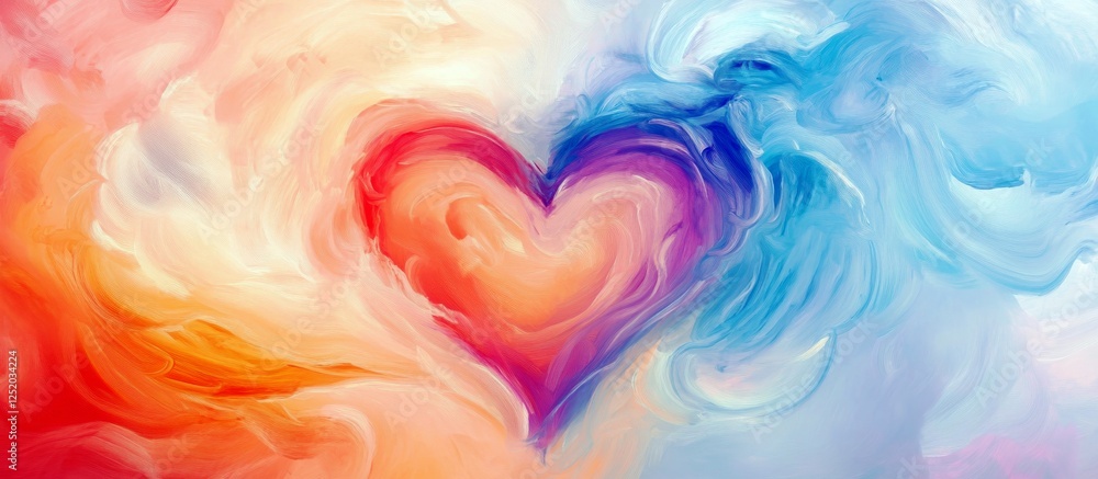 Fototapeta premium Colorful Heart Abstract Illustration with Swirling Colors in Red, Orange, Pink, Purple, and Blue for Romantic and Emotional Themes