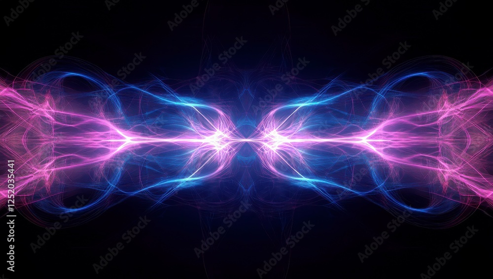 Obraz premium Abstract electric energy waves in vibrant pink and blue colors creating a stunning visual effect on a black background