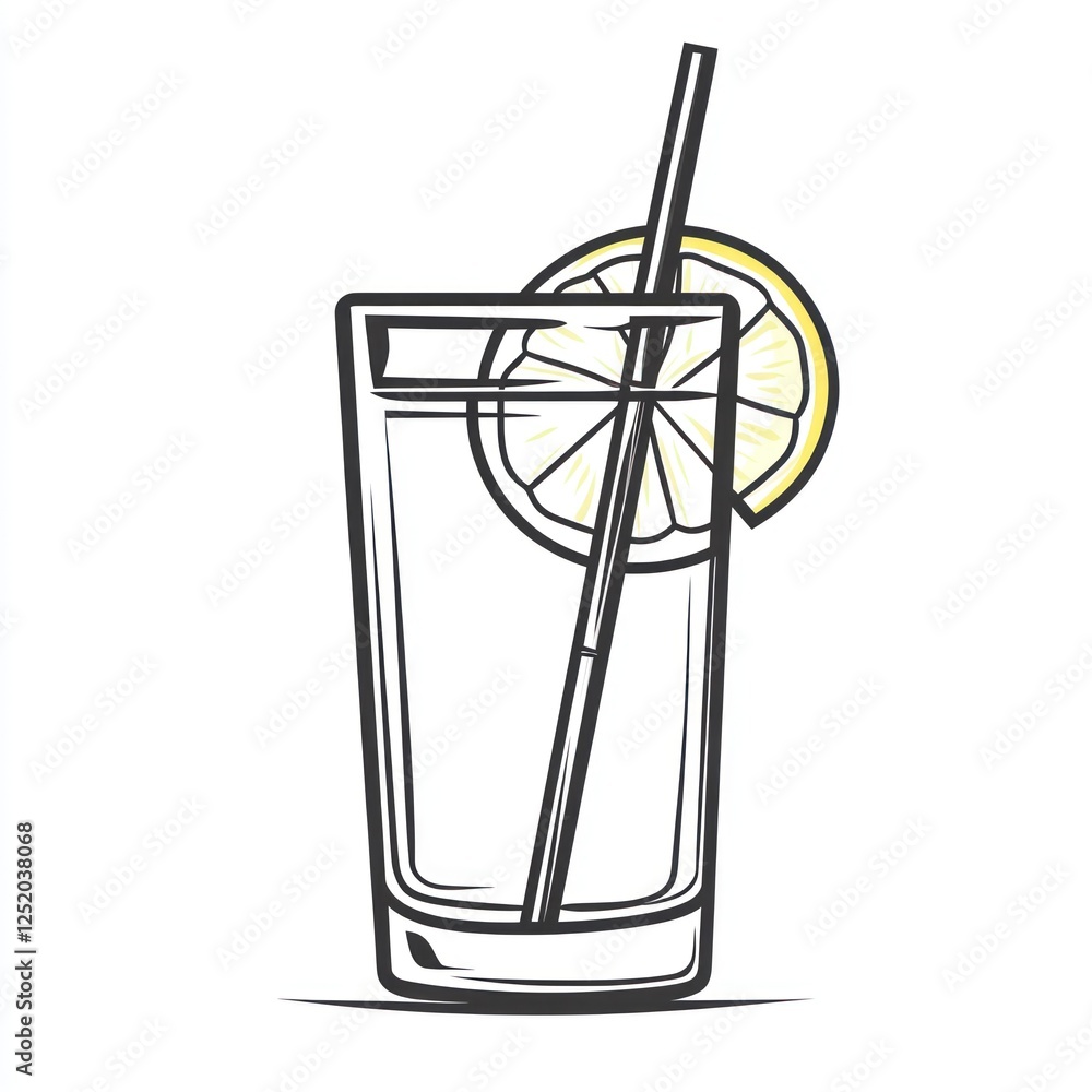 Illustration of a glass of lemonade with a lemon slice and straw Illustration of a glass of lemonade with a lemon slice and straw